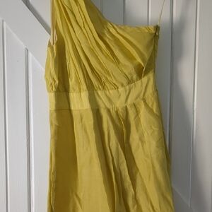 Daring Yellow Green "Kitty" One-Shoulder Dress In Silk Cotton Blend